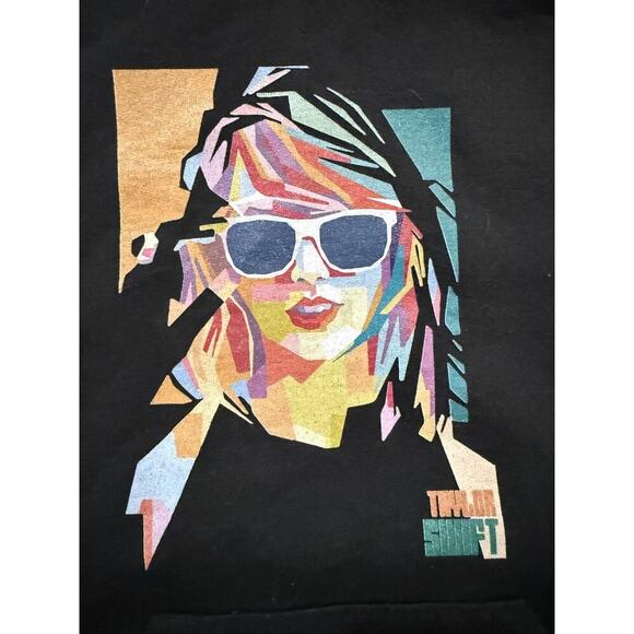 Taylor Swift Hoodie Womens SM Black Colorful Portrait Graphic Pullover Swiftie - Picture 2 of 6